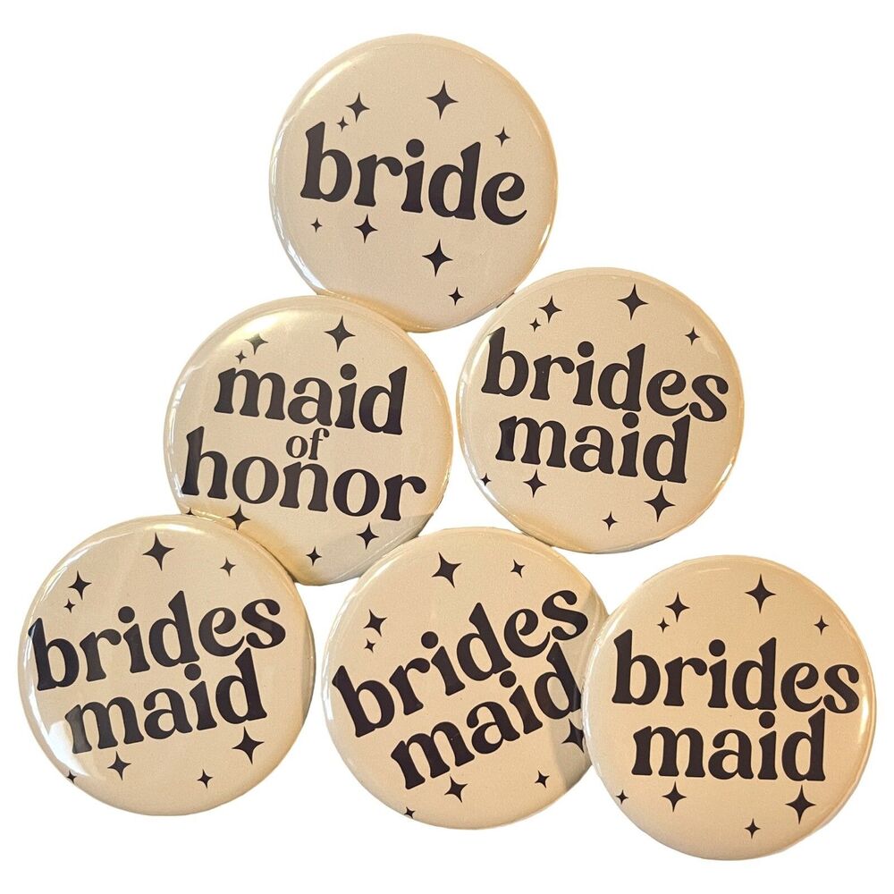 Bride Button Pinback Bridesmaid Bridal Shower Party Favors 6 Pcs Boho Stars